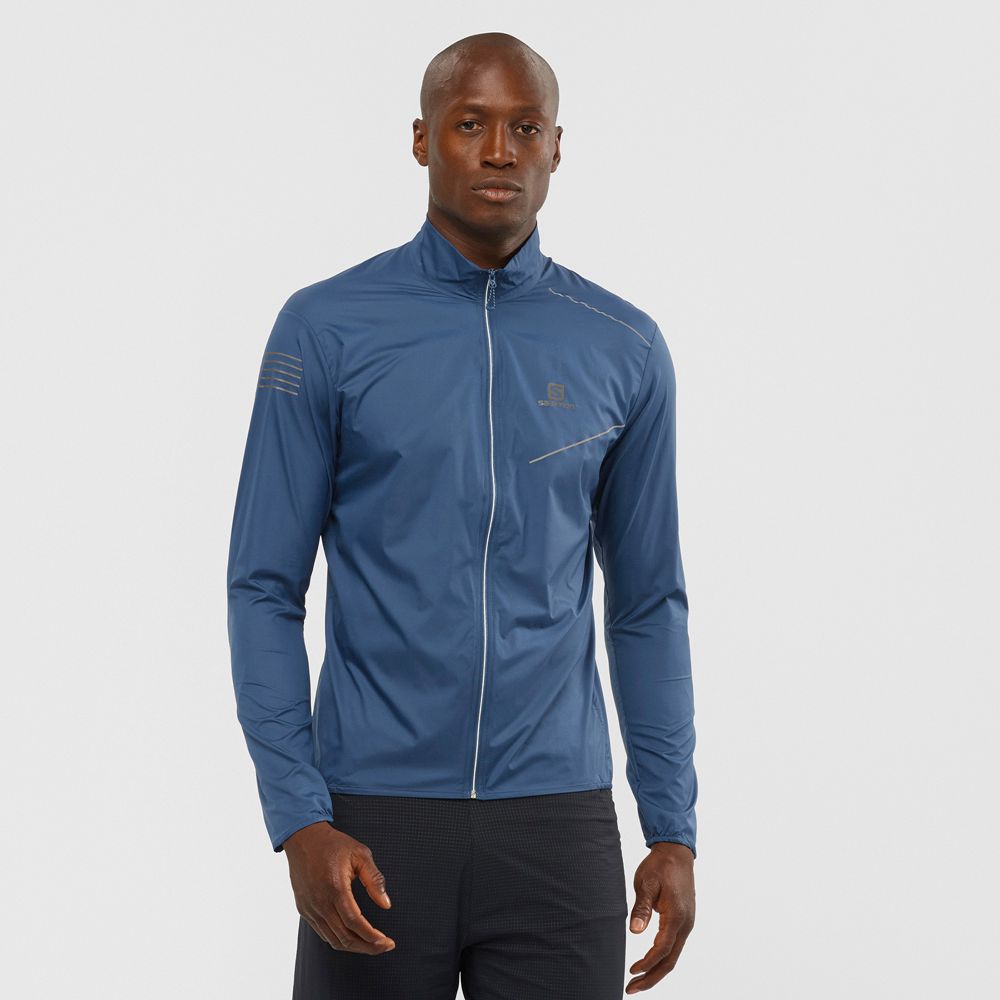 Salomon SENSE M - Mens Wind Breakers - Dark Denim - NZ (97568-INUL)